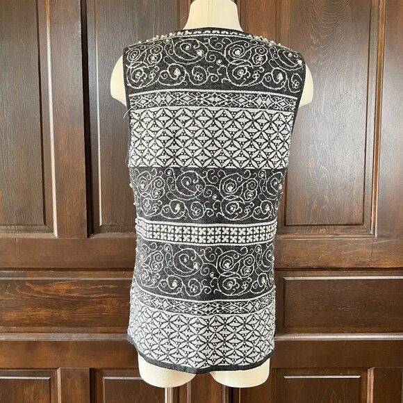 Theo Miles Vintage Pearl Beaded Sweater Vest Gray Sleeveless Wool Blend Missy - Picture 2 of 10